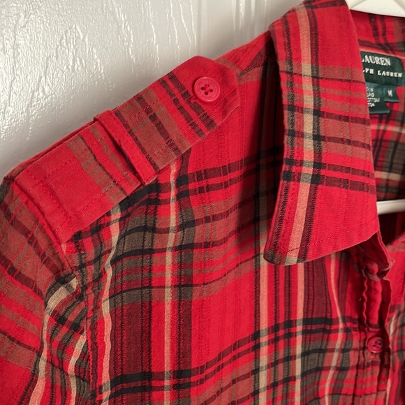 LRL, Lauren Ralph Lauren lightweight 100% cotton red button down shirt size M. - Picture 3 of 9